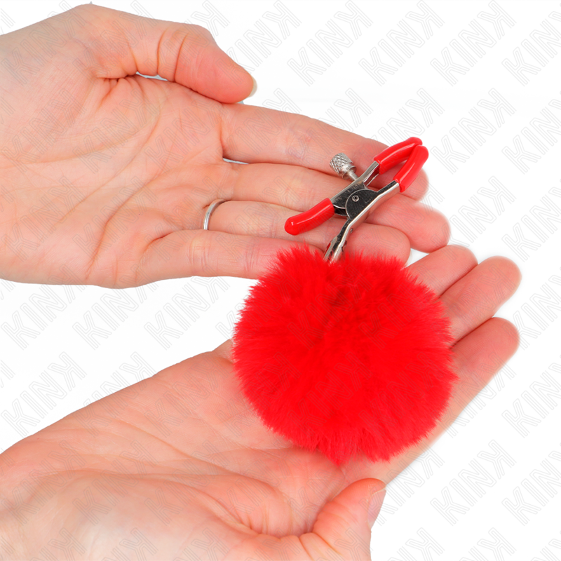 KINK - FAUX FUR BALL NIPPLE CLAMP RED 6 CM 3 KINK - FAUX FUR BALL NIPPLE CLAMP RED 6 CM - obrazek 3