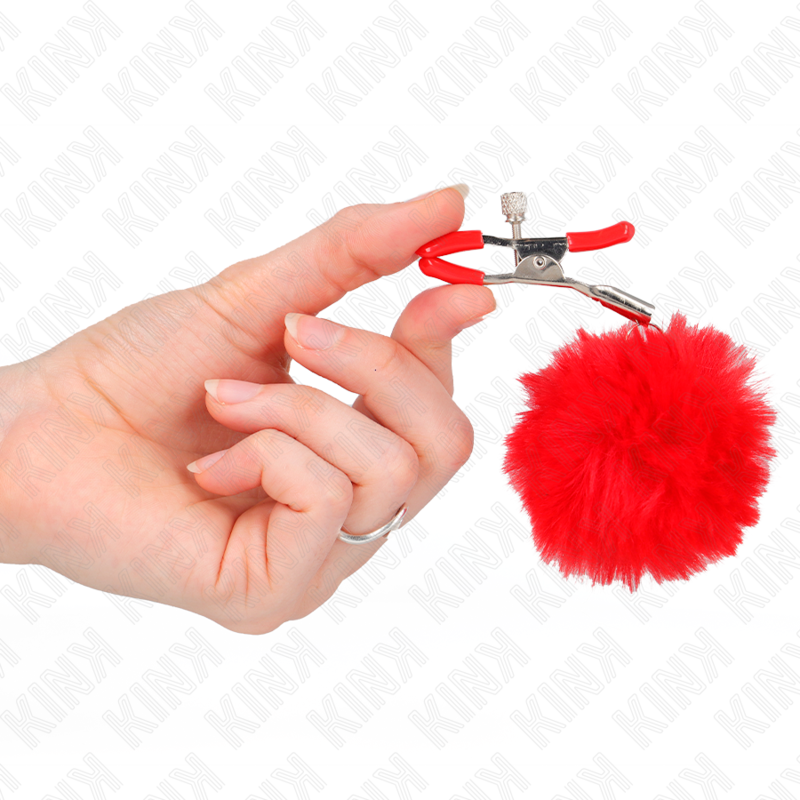 KINK - FAUX FUR BALL NIPPLE CLAMP RED 6 CM 4 KINK - FAUX FUR BALL NIPPLE CLAMP RED 6 CM - obrazek 4