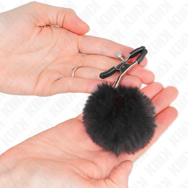 KINK - FAUX FUR BALL NIPPLE CLAMP BLACK 6 CM 3 KINK - FAUX FUR BALL NIPPLE CLAMP BLACK 6 CM - obrazek 3