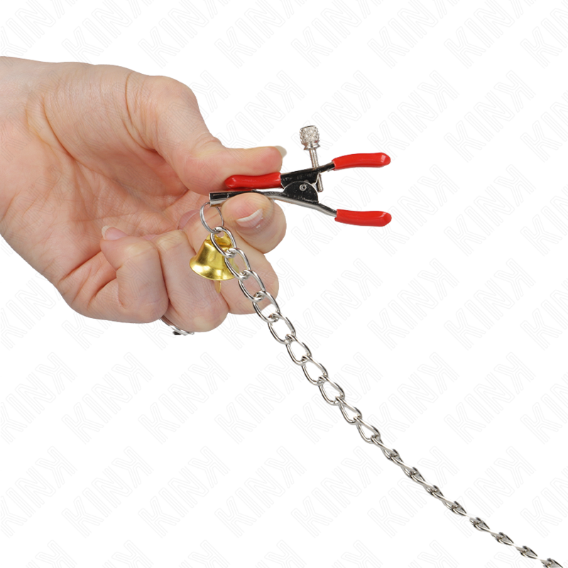 KINK - BELL TRIPLE NIPPLE AND CLIT CLAMPS RED WITH CHAIN 30 CM 3 KINK - BELL TRIPLE NIPPLE AND CLIT CLAMPS RED WITH CHAIN 30 CM - obrazek 3