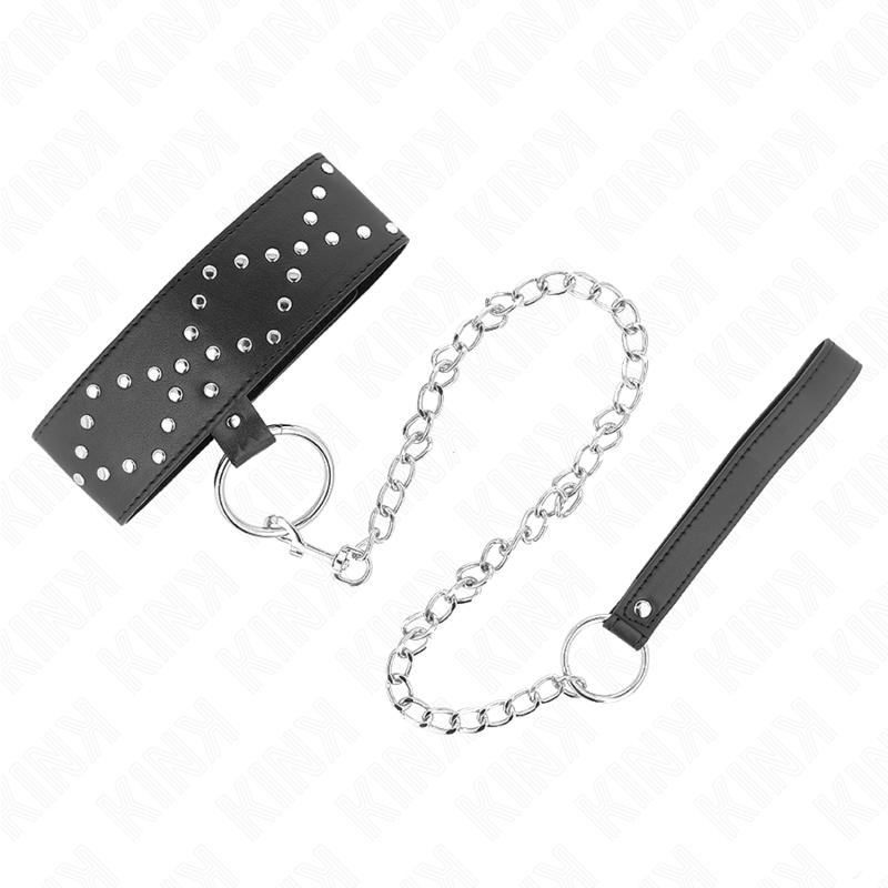 KINK - NECKLACE 65 CM WITH LEASH WITH SILVER STUDS MODEL 3 ADJUSTABLE 36-43 CM X 5 CM 2 KINK - NECKLACE 65 CM WITH LEASH WITH SILVER STUDS MODEL 3 ADJUSTABLE 36-43 CM X 5 CM - obrazek 2