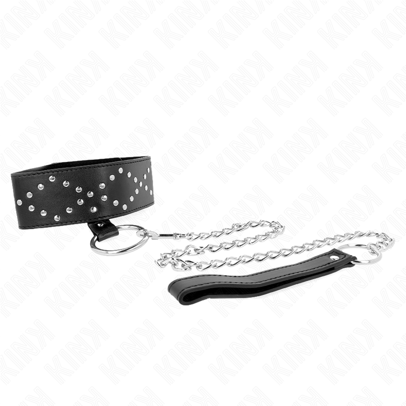 KINK - NECKLACE 65 CM WITH LEASH WITH SILVER STUDS MODEL 3 ADJUSTABLE 36-43 CM X 5 CM 4 KINK - NECKLACE 65 CM WITH LEASH WITH SILVER STUDS MODEL 3 ADJUSTABLE 36-43 CM X 5 CM - obrazek 4