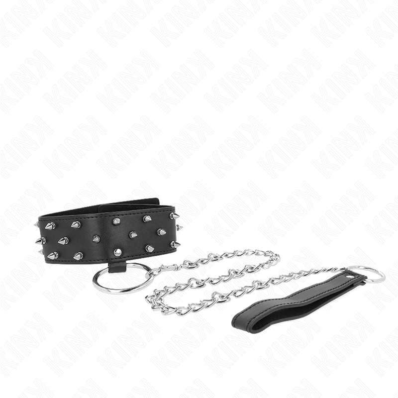 KINK - NECKLACE WITH LEASH 65 CM WITH SILVER STUDS MODEL 5 ADJUSTABLE 36-43 CM X 5 CM 4 KINK - NECKLACE WITH LEASH 65 CM WITH SILVER STUDS MODEL 5 ADJUSTABLE 36-43 CM X 5 CM - obrazek 4
