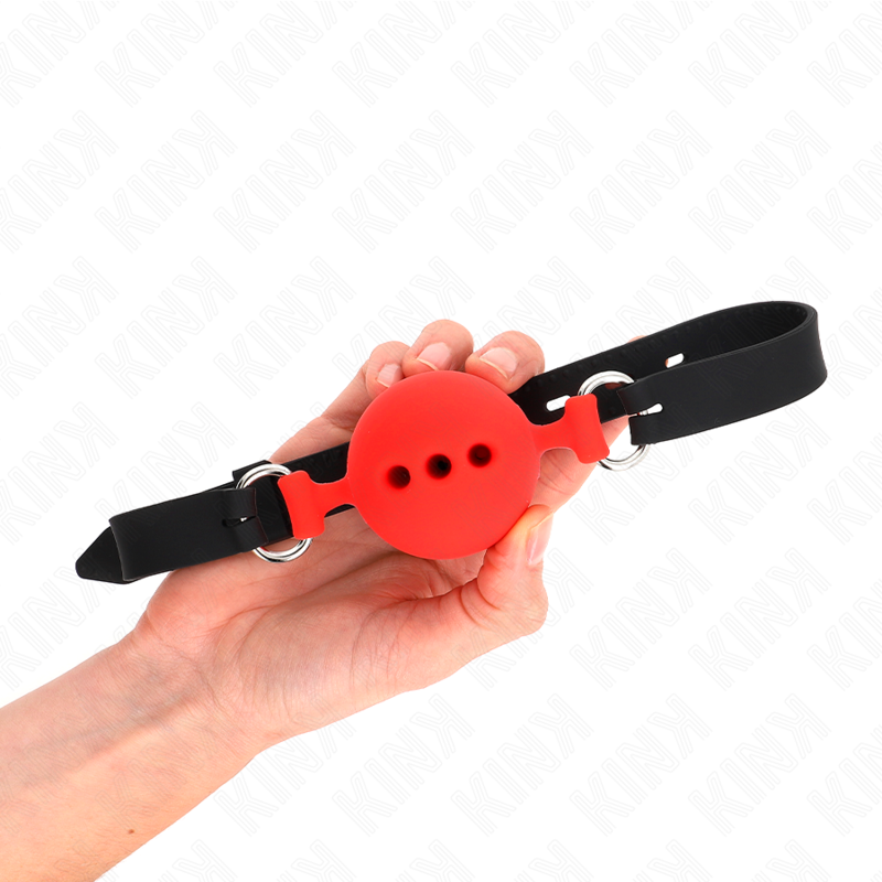 KINK - FULL SILICONE GAG 55 x 2 CM WITH 5 CM BALL SIZE L RED ADJUSTABLE 35-51 CM 2 KINK - FULL SILICONE GAG 55 x 2 CM WITH 5 CM BALL SIZE L RED ADJUSTABLE 35-51 CM - obrazek 2