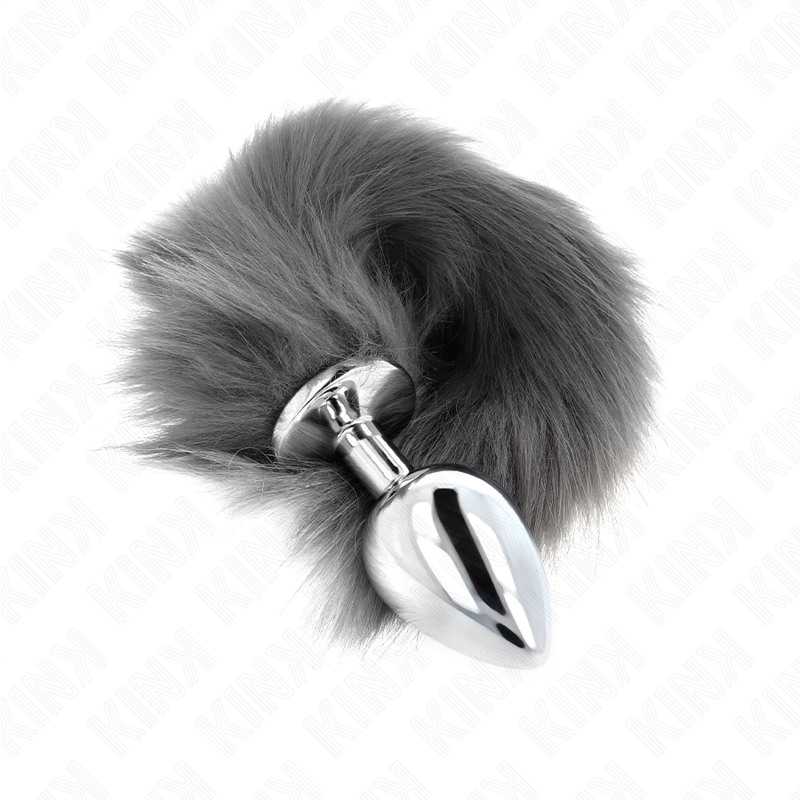 KINK - ANAL PLUG SIZE L 10 X 4 CM WITH SYNTHETIC TAIL 40 CM GREY AND WHITE 2 KINK - ANAL PLUG SIZE L 10 X 4 CM WITH SYNTHETIC TAIL 40 CM GREY AND WHITE - obrazek 2