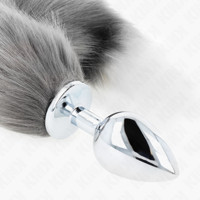 KINK - ANAL PLUG SIZE L 10 X 4 CM WITH SYNTHETIC TAIL 40 CM GREY AND WHITE 4 KINK - ANAL PLUG SIZE L 10 X 4 CM WITH SYNTHETIC TAIL 40 CM GREY AND WHITE - obrazek 4