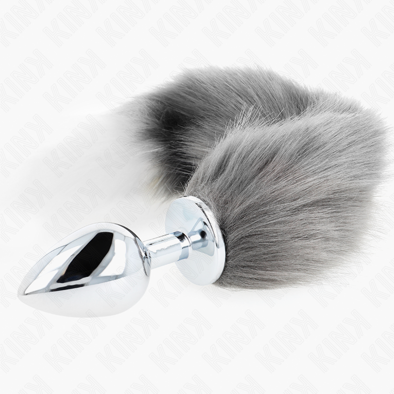 KINK - ANAL PLUG SIZE L 10 X 4 CM WITH SYNTHETIC TAIL 40 CM GREY AND WHITE 3 KINK - ANAL PLUG SIZE L 10 X 4 CM WITH SYNTHETIC TAIL 40 CM GREY AND WHITE - obrazek 3