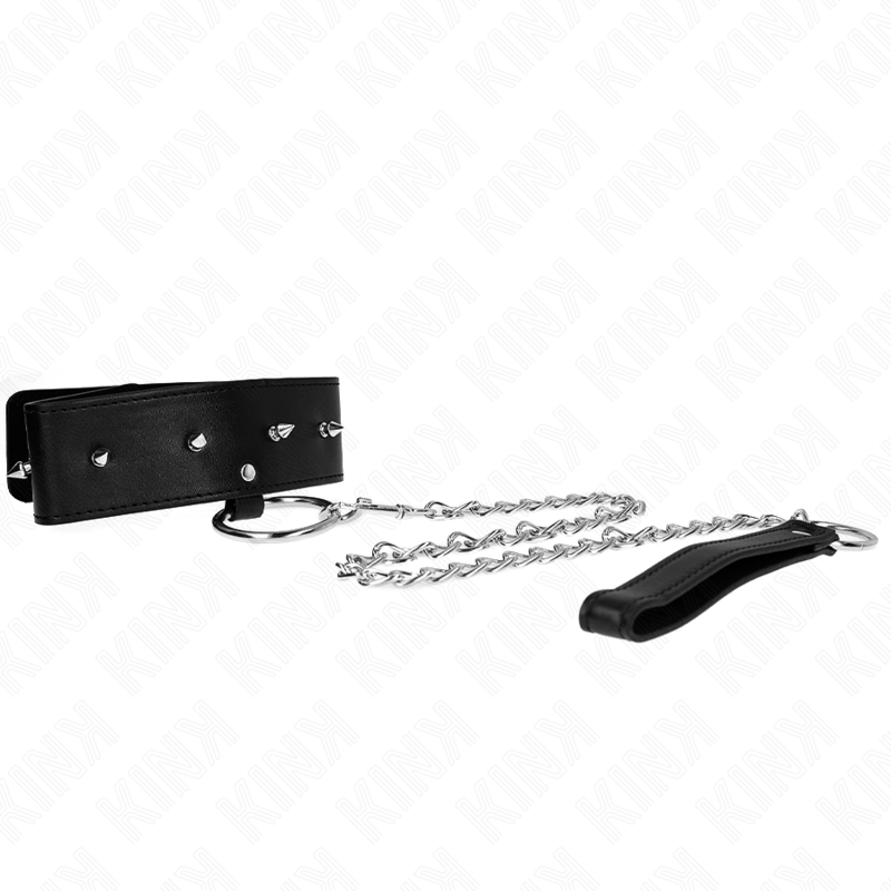 KINK - NECKLACE 65 CM WITH LEASH WITH SILVER STUDS MODEL 2 ADJUSTABLE 36-43 CM X 5 CM 2 KINK - NECKLACE 65 CM WITH LEASH WITH SILVER STUDS MODEL 2 ADJUSTABLE 36-43 CM X 5 CM - obrazek 2