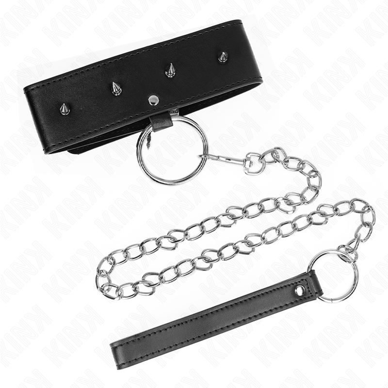 KINK - NECKLACE 65 CM WITH LEASH WITH SILVER STUDS MODEL 2 ADJUSTABLE 36-43 CM X 5 CM 4 KINK - NECKLACE 65 CM WITH LEASH WITH SILVER STUDS MODEL 2 ADJUSTABLE 36-43 CM X 5 CM - obrazek 4