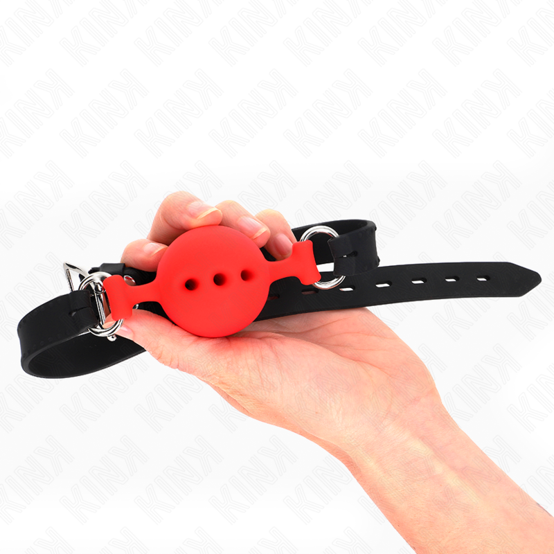 KINK - FULL SILICONE GAG 55 x 2 CM WITH 4.5 CM BALL SIZE M RED ADJUSTABLE 35-51 CM 2 KINK - FULL SILICONE GAG 55 x 2 CM WITH 4.5 CM BALL SIZE M RED ADJUSTABLE 35-51 CM - obrazek 2