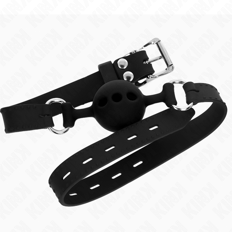 KINK - FULL SILICONE GAG 55 x 2 CM WITH 4 CM BALL SIZE S BLACK ADJUSTABLE 35-51 CM 2 KINK - FULL SILICONE GAG 55 x 2 CM WITH 4 CM BALL SIZE S BLACK ADJUSTABLE 35-51 CM - obrazek 2