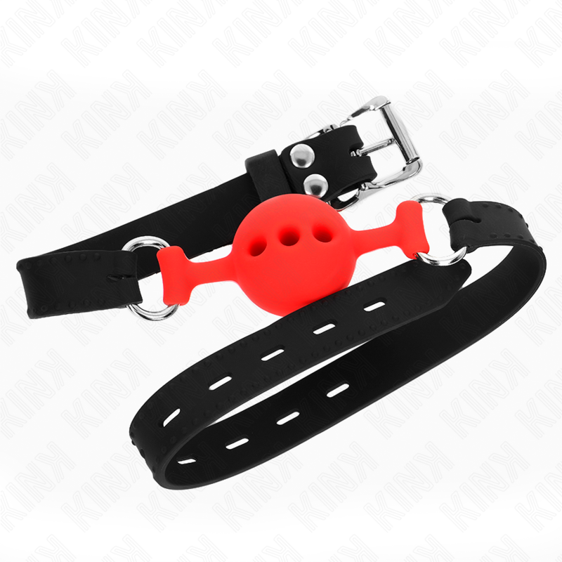 KINK - FULL SILICONE GAG 55 x 2 CM WITH 4 CM BALL SIZE S RED ADJUSTABLE 35-51 CM 3 KINK - FULL SILICONE GAG 55 x 2 CM WITH 4 CM BALL SIZE S RED ADJUSTABLE 35-51 CM - obrazek 3