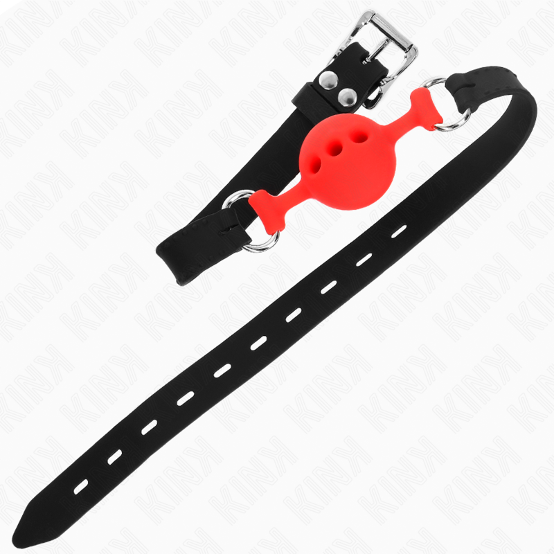 KINK - FULL SILICONE GAG 55 x 2 CM WITH 4 CM BALL SIZE S RED ADJUSTABLE 35-51 CM 4 KINK - FULL SILICONE GAG 55 x 2 CM WITH 4 CM BALL SIZE S RED ADJUSTABLE 35-51 CM - obrazek 4