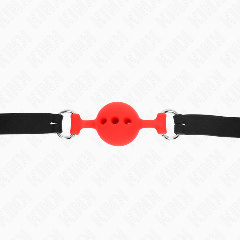 KINK - FULL SILICONE GAG 55 x 2 CM WITH 4 CM BALL SIZE S RED ADJUSTABLE 35-51 CM 5 KINK - FULL SILICONE GAG 55 x 2 CM WITH 4 CM BALL SIZE S RED ADJUSTABLE 35-51 CM - obrazek 5