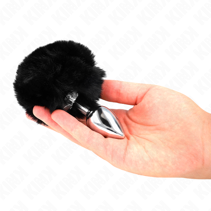 KINK - STAINLESS STEEL PLUG 7 x 3 CM WITH BLACK FAUX FUR RABBIT TAIL 8 CM 3 KINK - STAINLESS STEEL PLUG 7 x 3 CM WITH BLACK FAUX FUR RABBIT TAIL 8 CM - obrazek 3