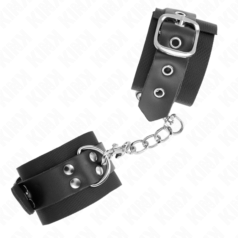 KINK - NYLON WRIST RESTRAINTS BLACK WITH LEATHER BELT BLACK ADJUSTABLE 19-29 CM X 5.1 CM 2 KINK - NYLON WRIST RESTRAINTS BLACK WITH LEATHER BELT BLACK ADJUSTABLE 19-29 CM X 5.1 CM - obrazek 2