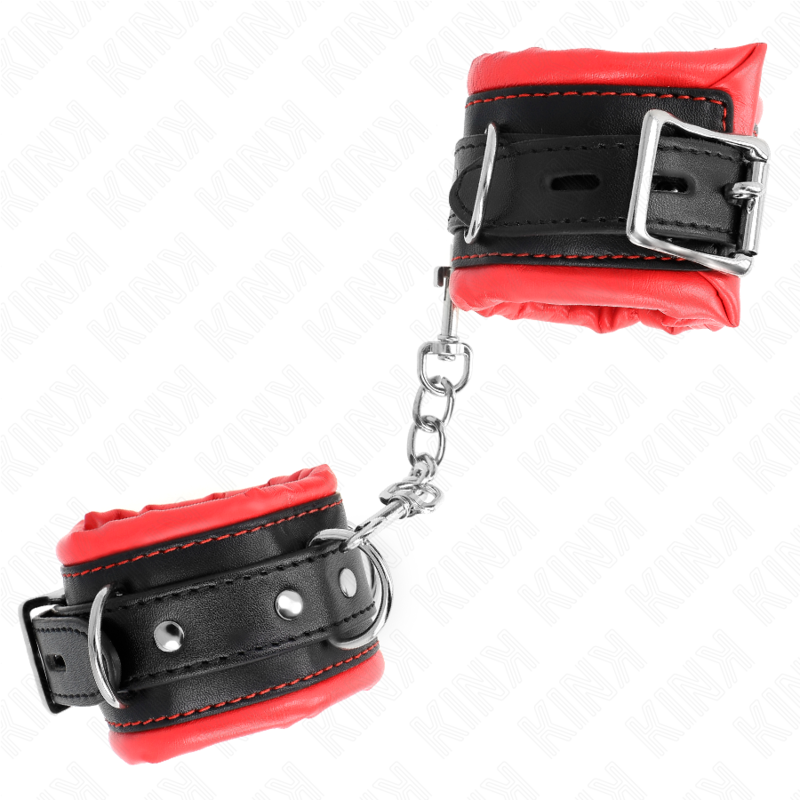 KINK - HEAVY WRIST RESTRAINTS WITH RED FUR LINED ADJUSTABLE 20-30 CM X 6 CM 2 KINK - HEAVY WRIST RESTRAINTS WITH RED FUR LINED ADJUSTABLE 20-30 CM X 6 CM - obrazek 2