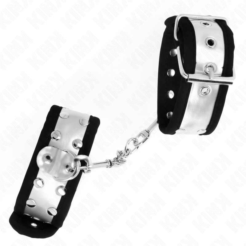 KINK - THIN WRIST RESTRAINTS BLACK / SILVER 30 X 4 CM 2 KINK - THIN WRIST RESTRAINTS BLACK / SILVER 30 X 4 CM - obrazek 2