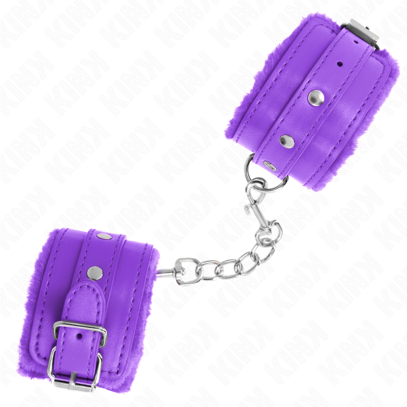KINK - PREMIUM FUR LINED WRIST RESTRAINTS PURPLE WITH PURPLE BELT ADJUSTABLE 17-29 CM X 6 CM 2 KINK - PREMIUM FUR LINED WRIST RESTRAINTS PURPLE WITH PURPLE BELT ADJUSTABLE 17-29 CM X 6 CM - obrazek 2