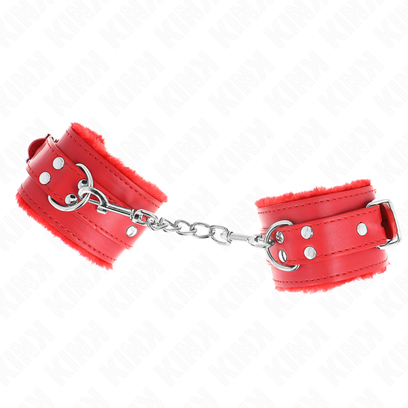 KINK - FUR LINED WRIST RESTRAINTS RED WITH RED BELT ADJUSTABLE 17-29 CM X 6 CM 2 KINK - FUR LINED WRIST RESTRAINTS RED WITH RED BELT ADJUSTABLE 17-29 CM X 6 CM - obrazek 2