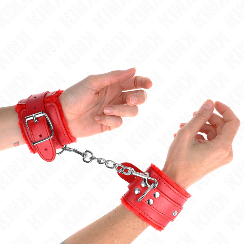 KINK - FUR LINED WRIST RESTRAINTS RED WITH RED BELT ADJUSTABLE 17-29 CM X 6 CM 3 KINK - FUR LINED WRIST RESTRAINTS RED WITH RED BELT ADJUSTABLE 17-29 CM X 6 CM - obrazek 3