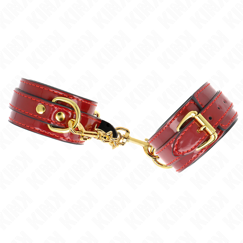 KINK - JOANNA ANGEL WRIST CUFFS RED ADJUSTABLE WITH GOLD CHAIN 16.5-26 CM X 4 CM 2 KINK - JOANNA ANGEL WRIST CUFFS RED ADJUSTABLE WITH GOLD CHAIN 16.5-26 CM X 4 CM - obrazek 2