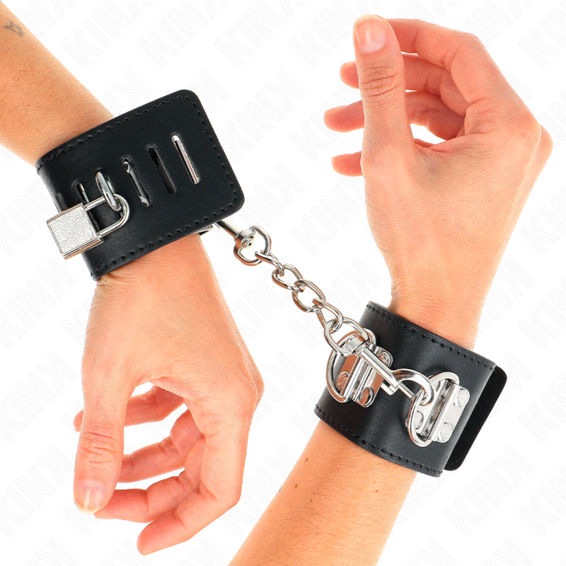 KINK - MULTIPOSITION WRIST RESTRAINTS WITH PADLOCK CLOSURE BLACK ADJUSTABLE 16-23 CM X 5.5 CM 4 KINK - MULTIPOSITION WRIST RESTRAINTS WITH PADLOCK CLOSURE BLACK ADJUSTABLE 16-23 CM X 5.5 CM - obrazek 4