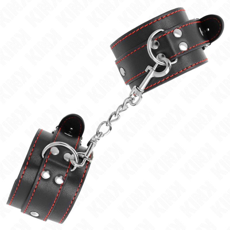 KINK - WRIST RESTRAINTS BLACK WITH RED LINING ADJUSTABLE 20-28 CM X 5.5 CM 2 KINK - WRIST RESTRAINTS BLACK WITH RED LINING ADJUSTABLE 20-28 CM X 5.5 CM - obrazek 2