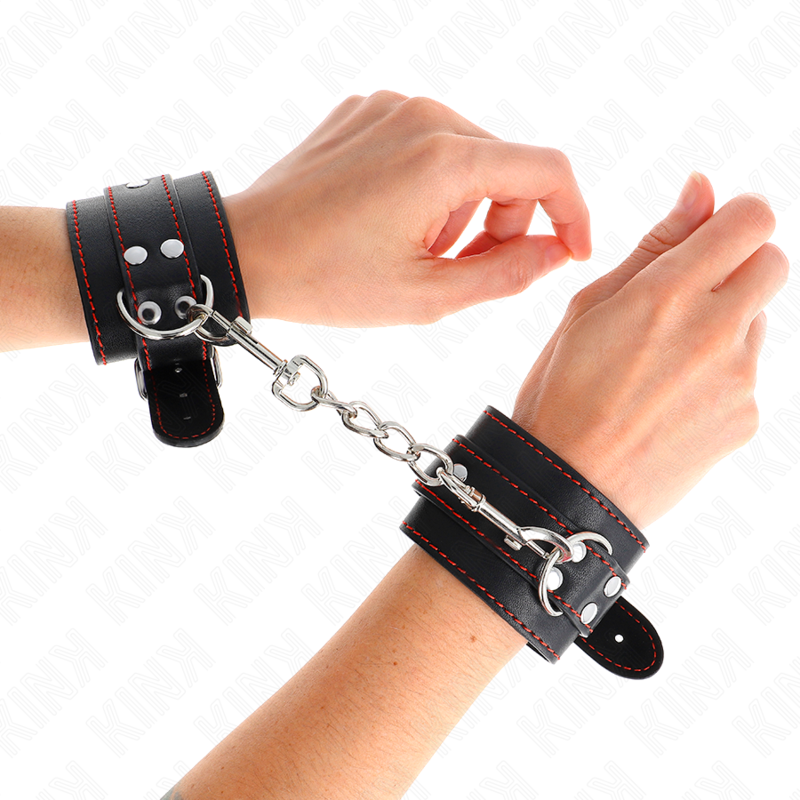 KINK - WRIST RESTRAINTS BLACK WITH RED LINING ADJUSTABLE 20-28 CM X 5.5 CM 3 KINK - WRIST RESTRAINTS BLACK WITH RED LINING ADJUSTABLE 20-28 CM X 5.5 CM - obrazek 3