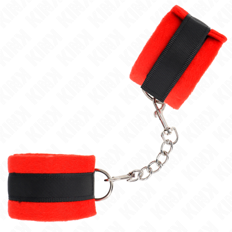 KINK - BEGINNER FUR HAND CUFFS BLACK-RED 30 X 7 CM 2 KINK - BEGINNER FUR HAND CUFFS BLACK-RED 30 X 7 CM - obrazek 2