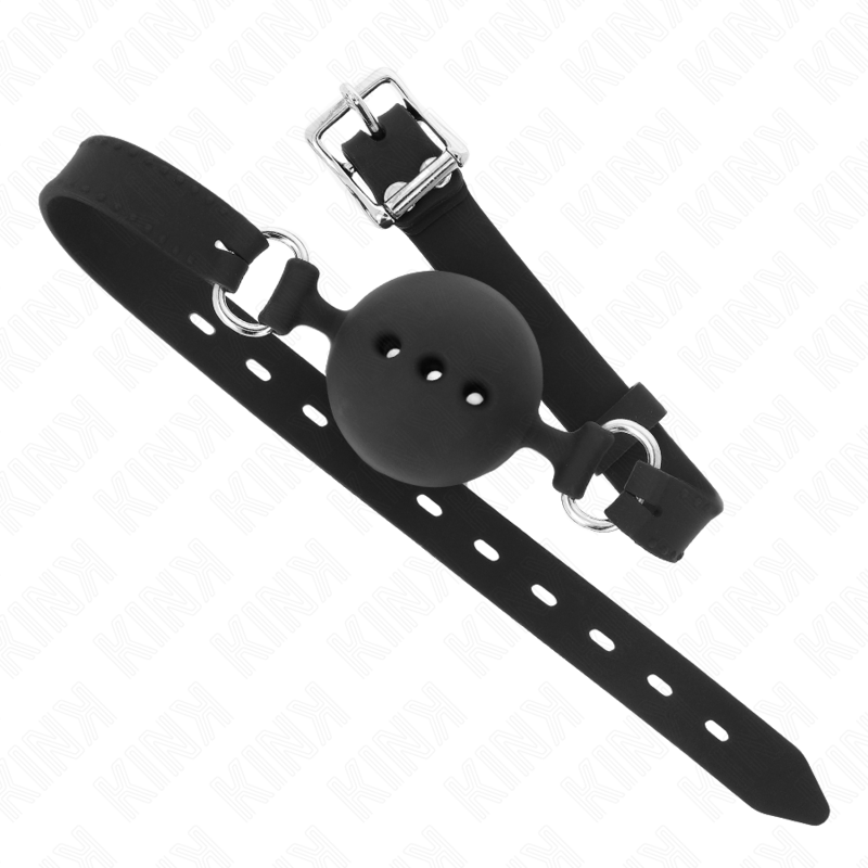 KINK - FULL SILICONE GAG 55 x 2 CM WITH 4.5 CM BALL SIZE M BLACK ADJUSTABLE 35-51 CM 3 KINK - FULL SILICONE GAG 55 x 2 CM WITH 4.5 CM BALL SIZE M BLACK ADJUSTABLE 35-51 CM - obrazek 3