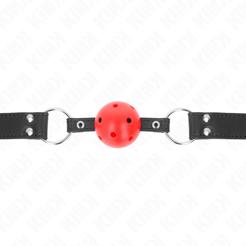 KINK - BREATHABLE BALL 4 CM GAG WITH DOUBLE RIVET LEATHER 62.5 x 2.5 CM ADJUSTABLE 42-58 CM 3 KINK - BREATHABLE BALL 4 CM GAG WITH DOUBLE RIVET LEATHER 62.5 x 2.5 CM ADJUSTABLE 42-58 CM - obrazek 3