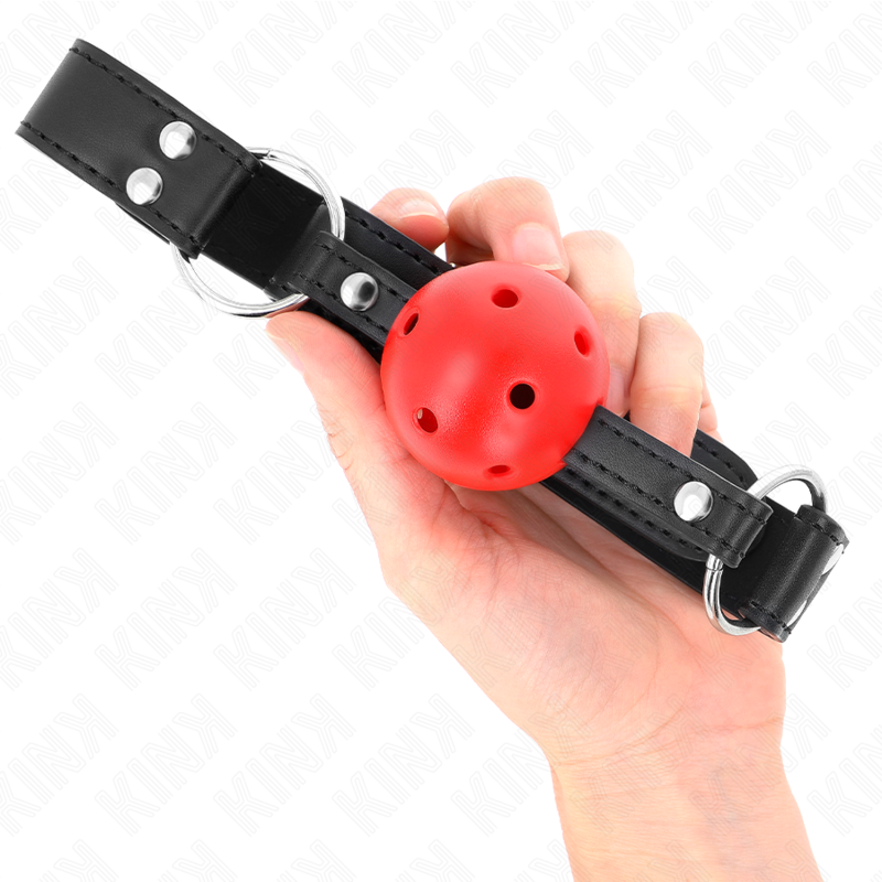 KINK - BREATHABLE BALL 4 CM GAG WITH DOUBLE RIVET LEATHER 62.5 x 2.5 CM ADJUSTABLE 42-58 CM 4 KINK - BREATHABLE BALL 4 CM GAG WITH DOUBLE RIVET LEATHER 62.5 x 2.5 CM ADJUSTABLE 42-58 CM - obrazek 4