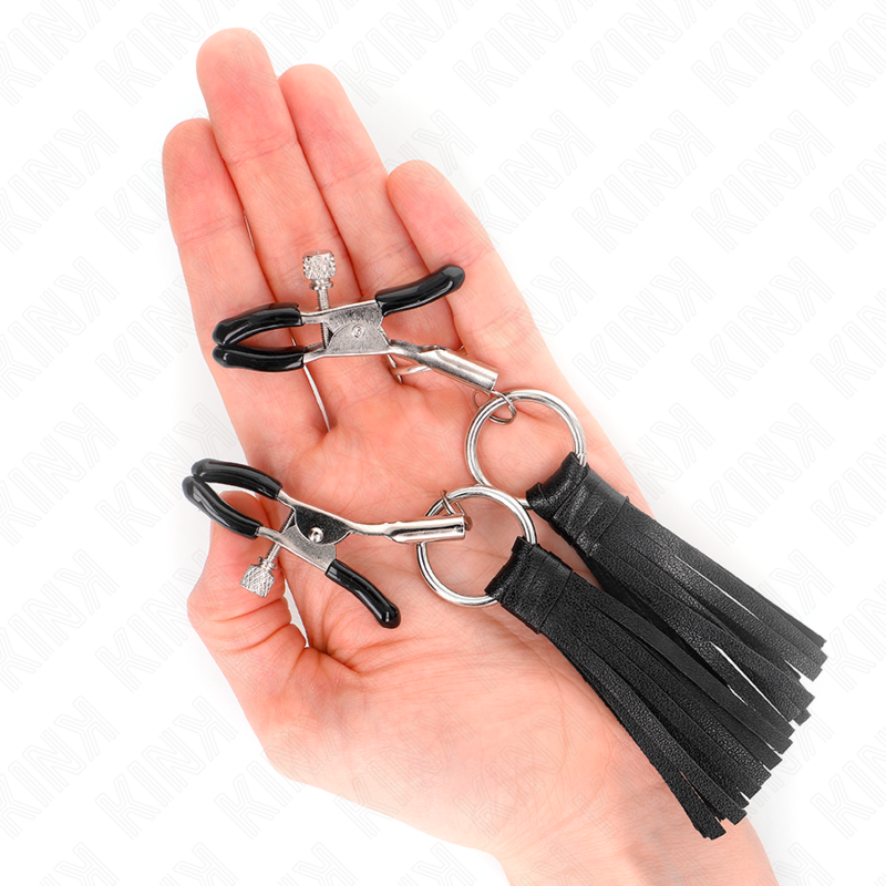 KINK - LEATHERETTE TASSEL NIPPLE CLAMPS 6 CM 4 KINK - LEATHERETTE TASSEL NIPPLE CLAMPS 6 CM - obrazek 4