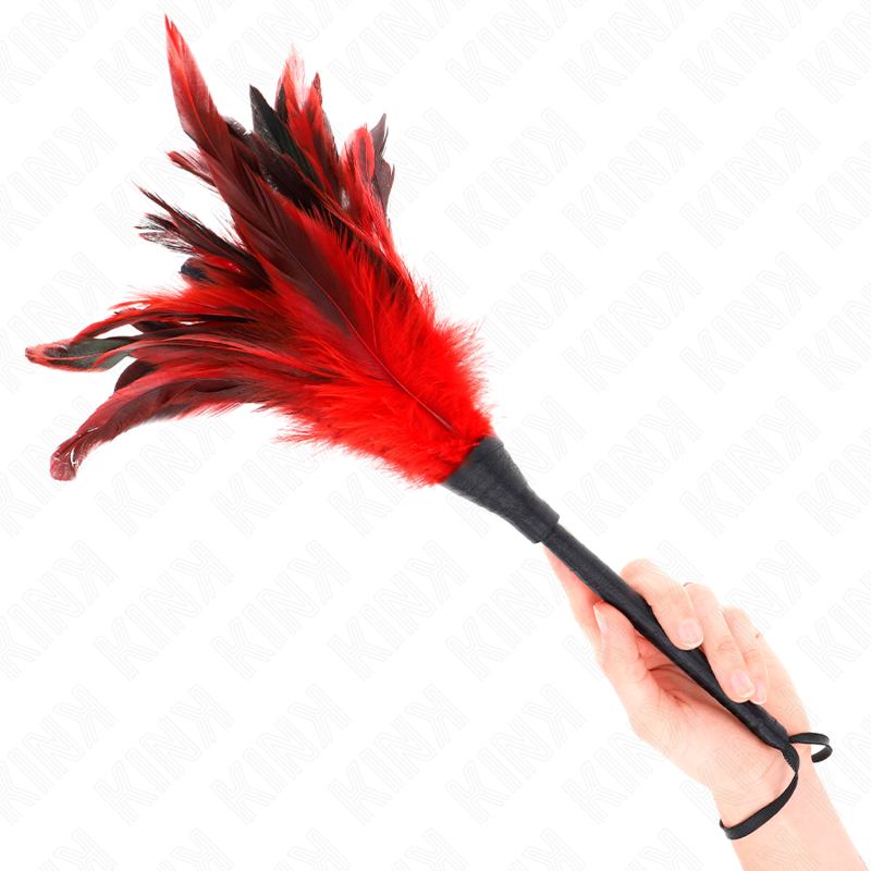 KINK - RED MAIDS HORN SHAPED TICKLE CHICKEN FEATHERS 36 CM 2 KINK - RED MAIDS HORN SHAPED TICKLE CHICKEN FEATHERS 36 CM - obrazek 2