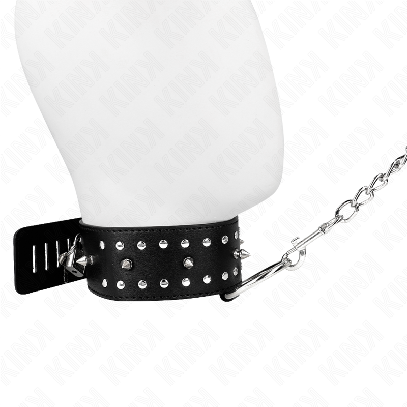 KINK - NECKLACE WITH LEASH 65 CM WITH SILVER STUDS MODEL 1 ADJUSTABLE 36-43 CM X 5 CM 2 KINK - NECKLACE WITH LEASH 65 CM WITH SILVER STUDS MODEL 1 ADJUSTABLE 36-43 CM X 5 CM - obrazek 2