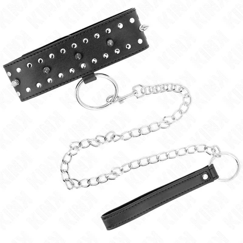 KINK - NECKLACE WITH LEASH 65 CM WITH SILVER STUDS MODEL 1 ADJUSTABLE 36-43 CM X 5 CM 3 KINK - NECKLACE WITH LEASH 65 CM WITH SILVER STUDS MODEL 1 ADJUSTABLE 36-43 CM X 5 CM - obrazek 3