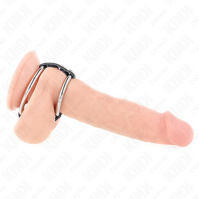 KINK - DOUBLE METAL PENIS RING 3.8 CM TO 5 CM CONNECTED WITH LEATHER 2 KINK - DOUBLE METAL PENIS RING 3.8 CM TO 5 CM CONNECTED WITH LEATHER - obrazek 2