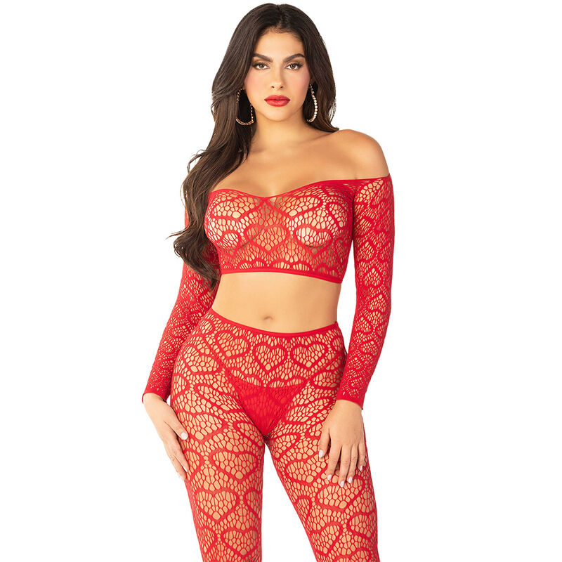 LEG AVENUE - CROP TOP + STOCKINGS RED ONE SIZE 7 LEG AVENUE - CROP TOP + STOCKINGS RED ONE SIZE - obrazek 2