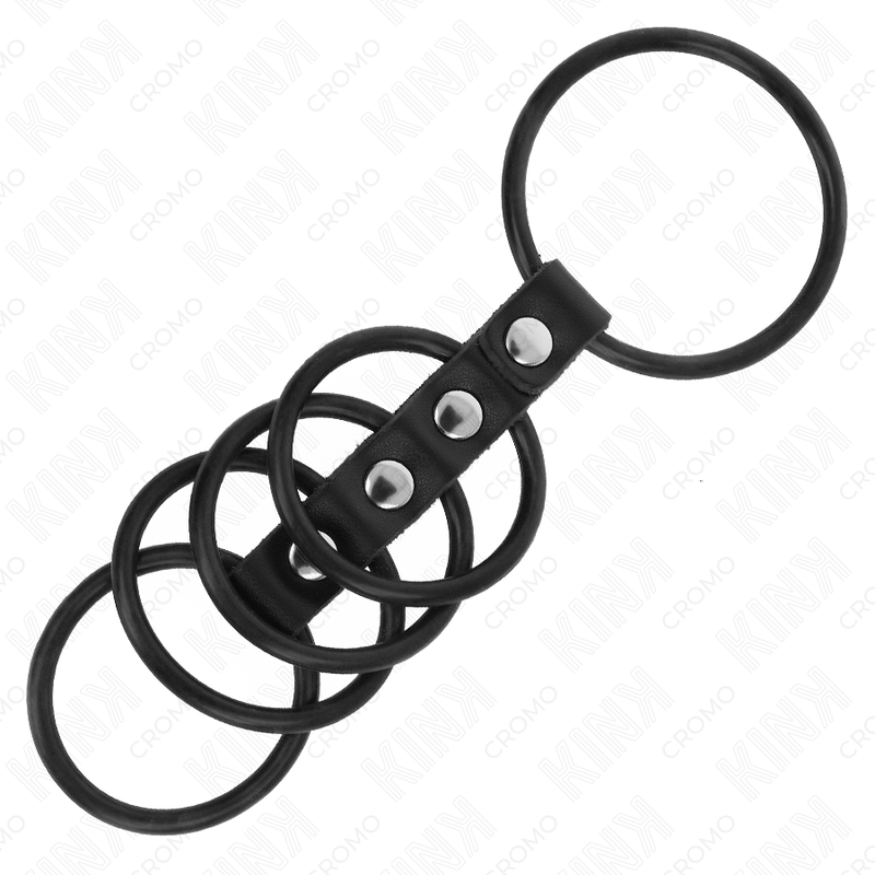 KINK - 5 SILICONE PENIS RINGS 3.8 CM TO 4.8 CM CONNECTED BY LEATHER 3 KINK - 5 SILICONE PENIS RINGS 3.8 CM TO 4.8 CM CONNECTED BY LEATHER - obrazek 3