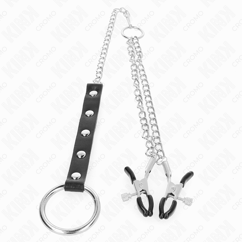 KINK - METAL PENIS RING WITH CHAIN AND ADJUSTABLE NIPPLE CLAMPS 3 KINK - METAL PENIS RING WITH CHAIN AND ADJUSTABLE NIPPLE CLAMPS - obrazek 3