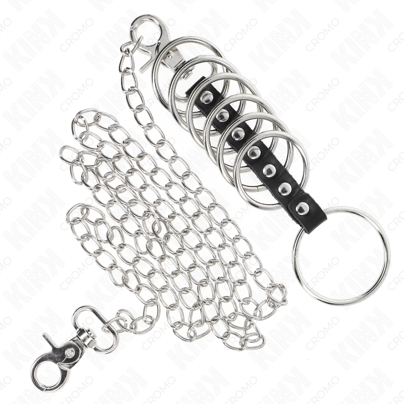 KINK - 7 METAL PENIS RINGS 3.8 CM TO 5 CM CONNECTED WITH LEATHER AND METAL CHAIN 100 CM 4 KINK - 7 METAL PENIS RINGS 3.8 CM TO 5 CM CONNECTED WITH LEATHER AND METAL CHAIN 100 CM - obrazek 4