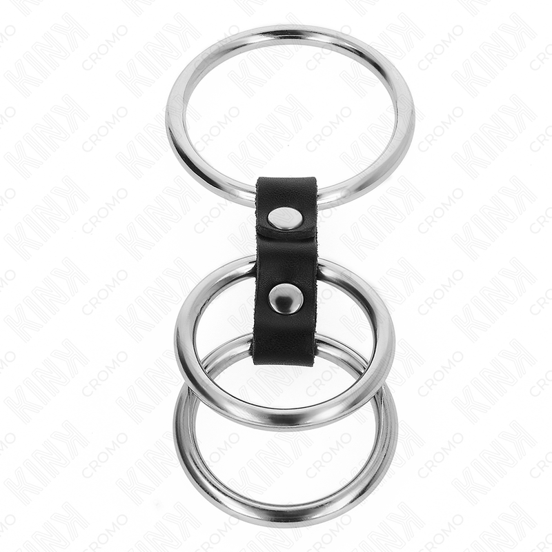KINK - TRIPLE METAL PENIS RING 3.7 CM TO 5 CM CONNECTED WITH LEATHER 3 KINK - TRIPLE METAL PENIS RING 3.7 CM TO 5 CM CONNECTED WITH LEATHER - obrazek 3