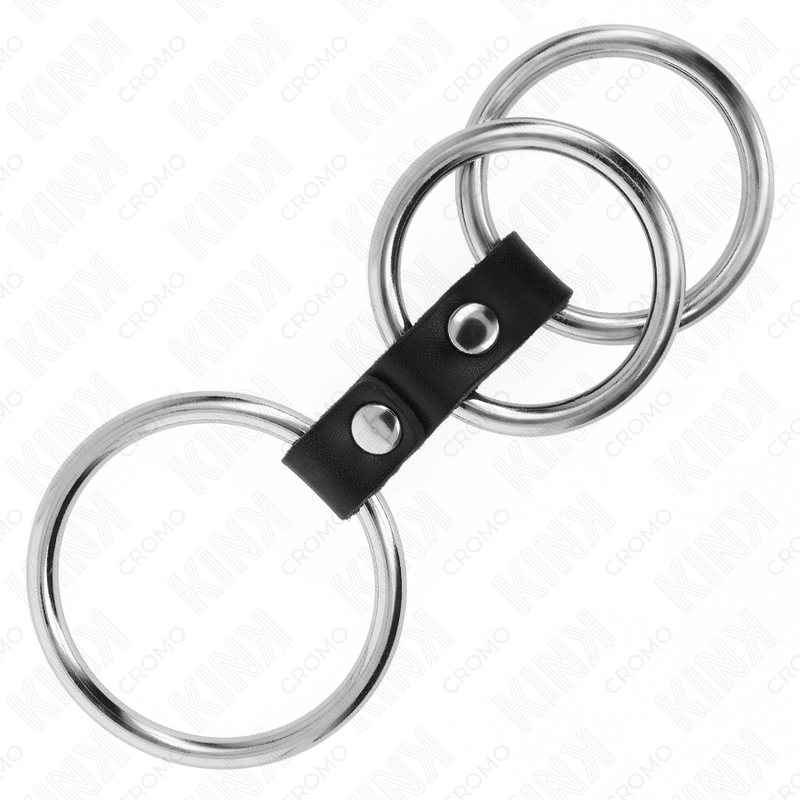 KINK - TRIPLE METAL PENIS RING 3.7 CM TO 5 CM CONNECTED WITH LEATHER 4 KINK - TRIPLE METAL PENIS RING 3.7 CM TO 5 CM CONNECTED WITH LEATHER - obrazek 4