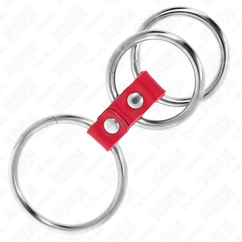 KINK - TRIPLE METAL PENIS RING 3.7 CM TO 5 CM CONNECTED WITH RED LEATHER 3 KINK - TRIPLE METAL PENIS RING 3.7 CM TO 5 CM CONNECTED WITH RED LEATHER - obrazek 3