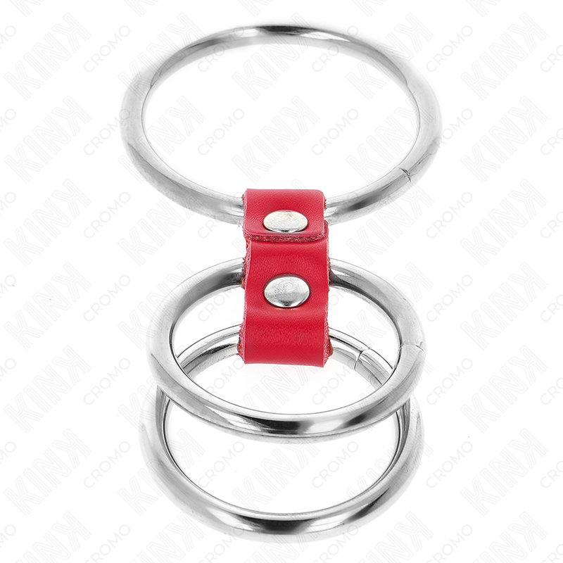 KINK - TRIPLE METAL PENIS RING 3.7 CM TO 5 CM CONNECTED WITH RED LEATHER 4 KINK - TRIPLE METAL PENIS RING 3.7 CM TO 5 CM CONNECTED WITH RED LEATHER - obrazek 4