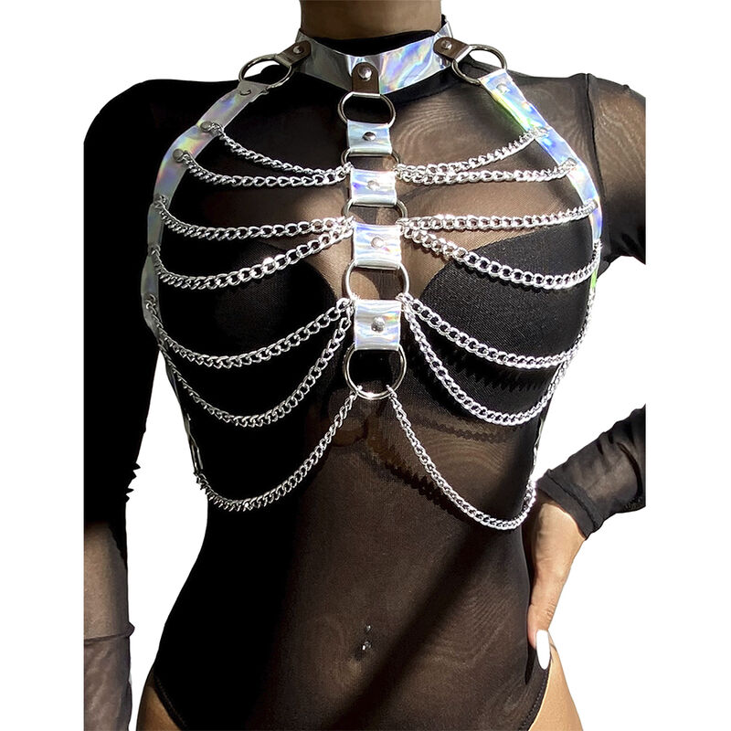 SUBBLIME - 953737 CHEST HARNESS WITH RINGS AND CHAINS SILVER ONE SIZE 2 SUBBLIME - 953737 CHEST HARNESS WITH RINGS AND CHAINS SILVER ONE SIZE - obrazek 2
