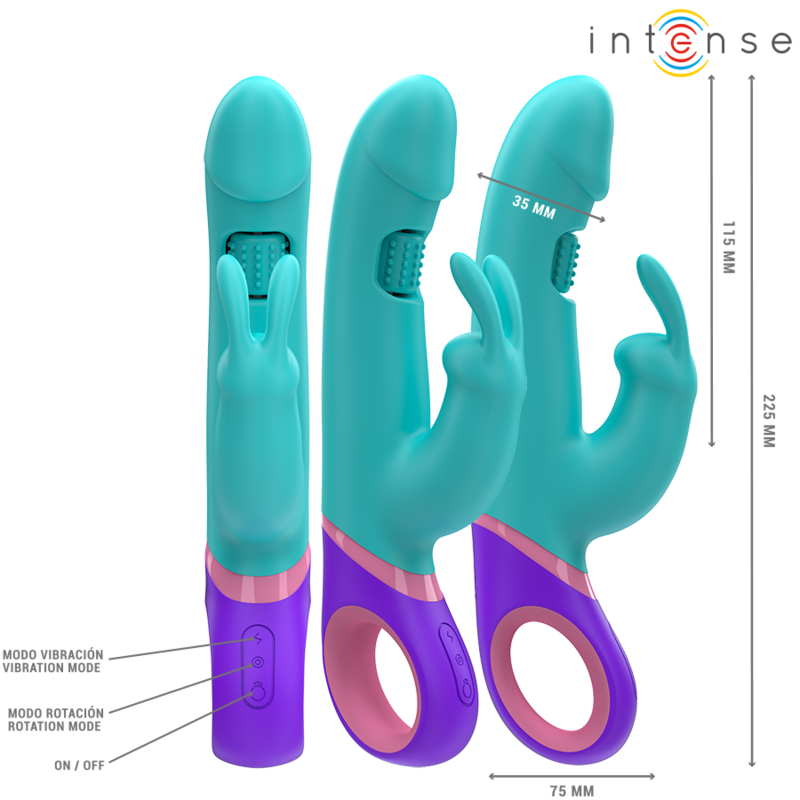 INTENSE - MONICA RABBIT VIBRATOR WITH ROTATING G-SPOT STIMULATOR BLUE 2 INTENSE - MONICA RABBIT VIBRATOR WITH ROTATING G-SPOT STIMULATOR BLUE - obrazek 2