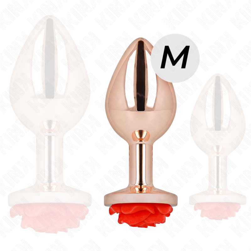 KINK - PINK GOLD ANAL PLUG WITH RED ROSE M 2 KINK - PINK GOLD ANAL PLUG WITH RED ROSE M - obrazek 2