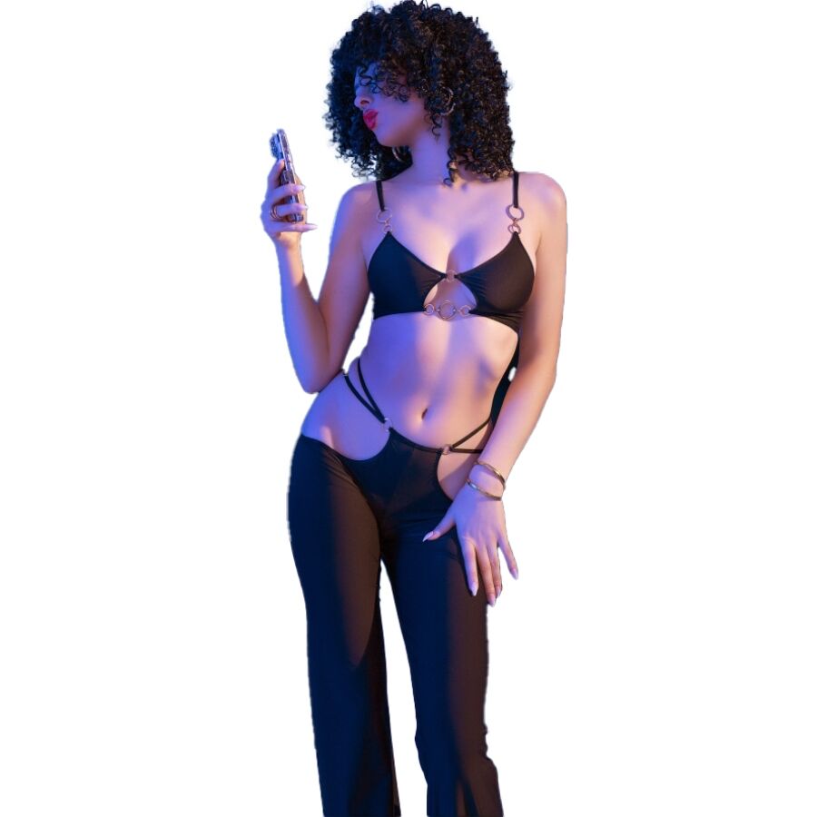 CHILIROSE - CR 4851 BLACK TOP AND LEGGINGS SET WITH GOLDEN ACCESSORIES S 4 CHILIROSE - CR 4851 BLACK TOP AND LEGGINGS SET WITH GOLDEN ACCESSORIES S - obrazek 4